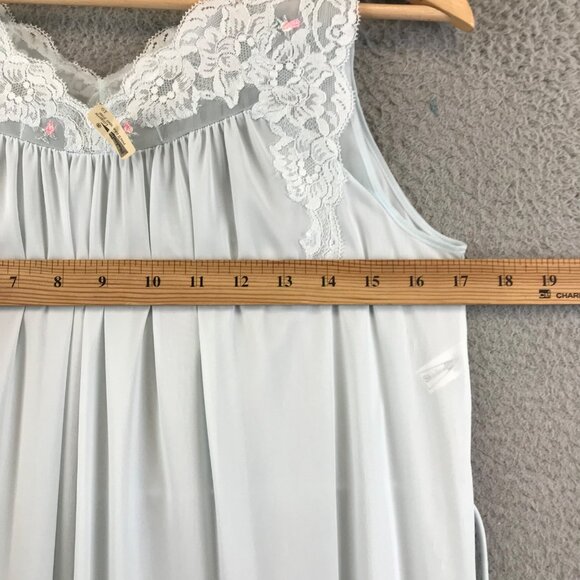 Vintage Shadowline Bridgerton Nightgown Boudoir PJs size 10 petite Blue 70s Lace - Picture 10 of 14